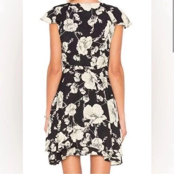 FREE PEOPLE French Quarter Mini Wrap Dress Flutter Floral Black White Small - Picture 3 of 10